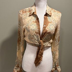 Bohemian Floral Tie-Front Blouse